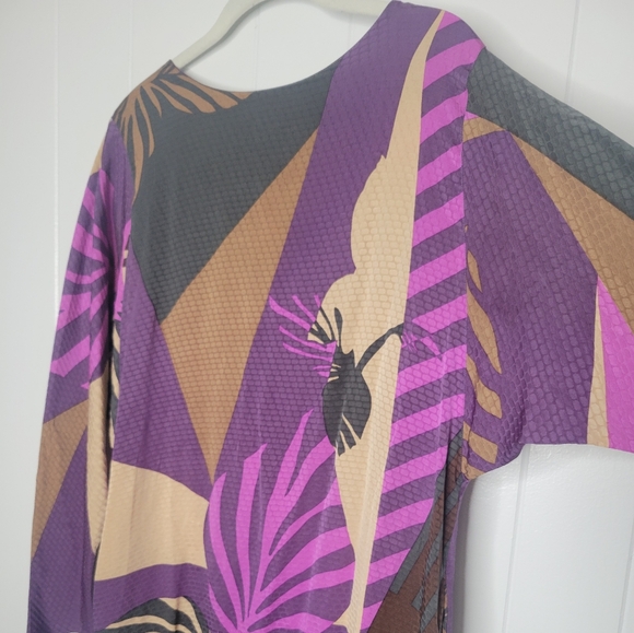 Nora Noh × Saks Fifth Avenue Palm Leaf 100% Silk Midi Dress Vintage Resortwear 8 - Picture 5 of 12